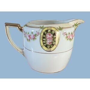 VTG Nippon Porcelain China Creamer Hand Painted Gilded Floral Pink Gold Feminine